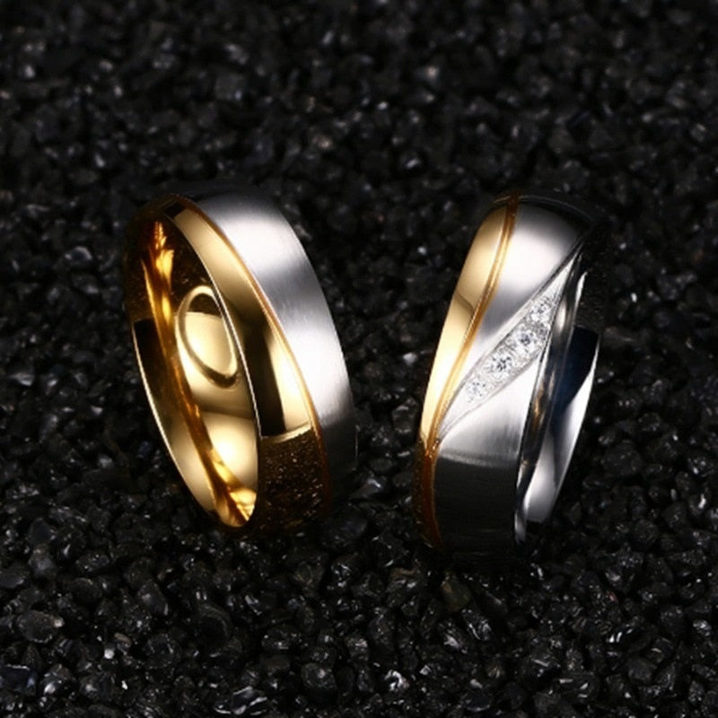 Classic Titanium Steel Mens and Women Wedding Engagement Couple Rings