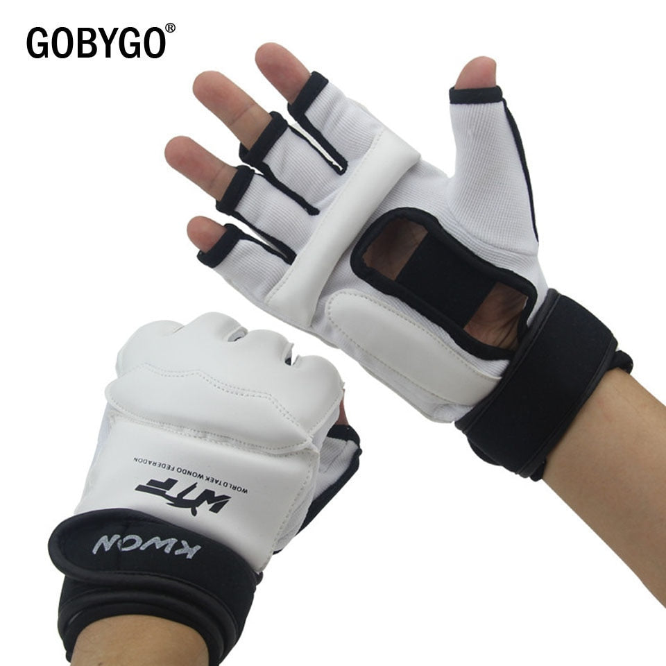 GOBYGO Half Finger Boxing Gloves PU Leather MMA Fighting Kick Boxing Gloves Karate Muay Thai Training Workout Gloves Kids Men