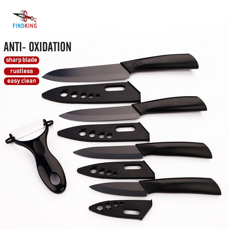 FINDKING Zirconia Ceramic Knife set  black blade  3 4 5 6 inch + Peeler + covers ceramic knife set