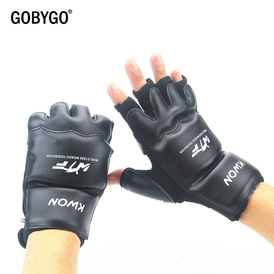 GOBYGO Half Finger Boxing Gloves PU Leather MMA Fighting Kick Boxing Gloves Karate Muay Thai Training Workout Gloves Kids Men