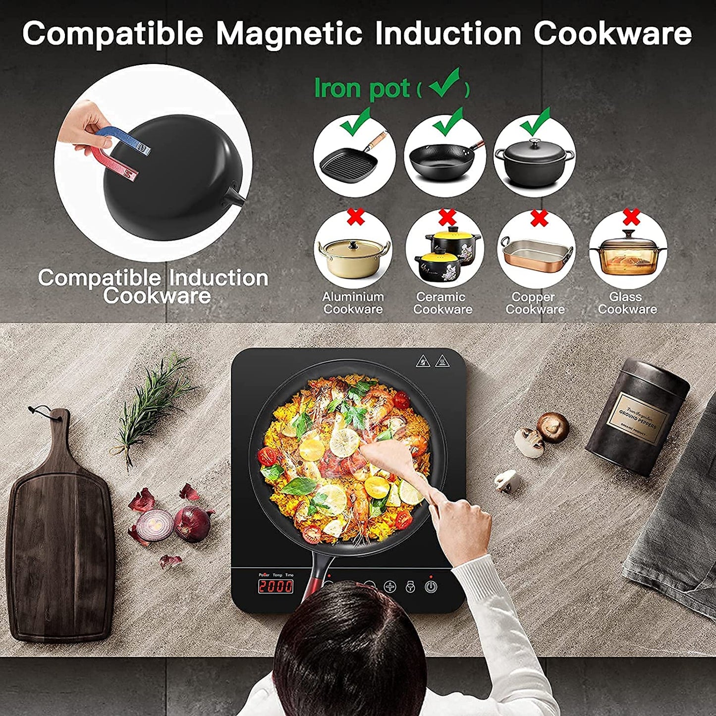 Cooker 2000W Induction Hob with Safety Lock