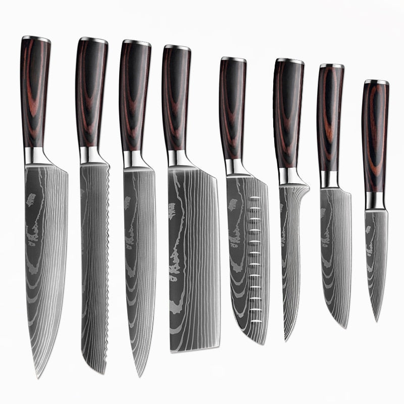 Chef knife 1-10 Pcs Set Santoku Damascu