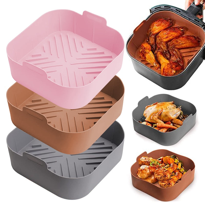 NEW Silicone Air Fryer Liner Basket Square Reusable Air Fryer Pot Tray