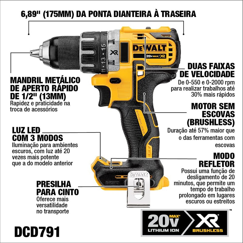 DEWALT DCD791 Impact Drill 18V/20V Lithium Battery Rechargeable Electric Screwdriver 2000RPM