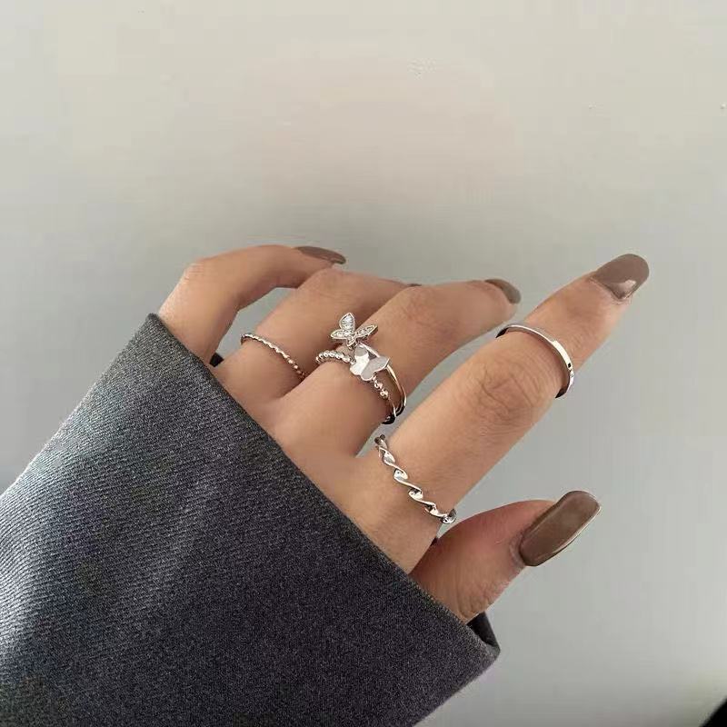 Trendy Butterfly Metal Punk Rings Set for Women Girls