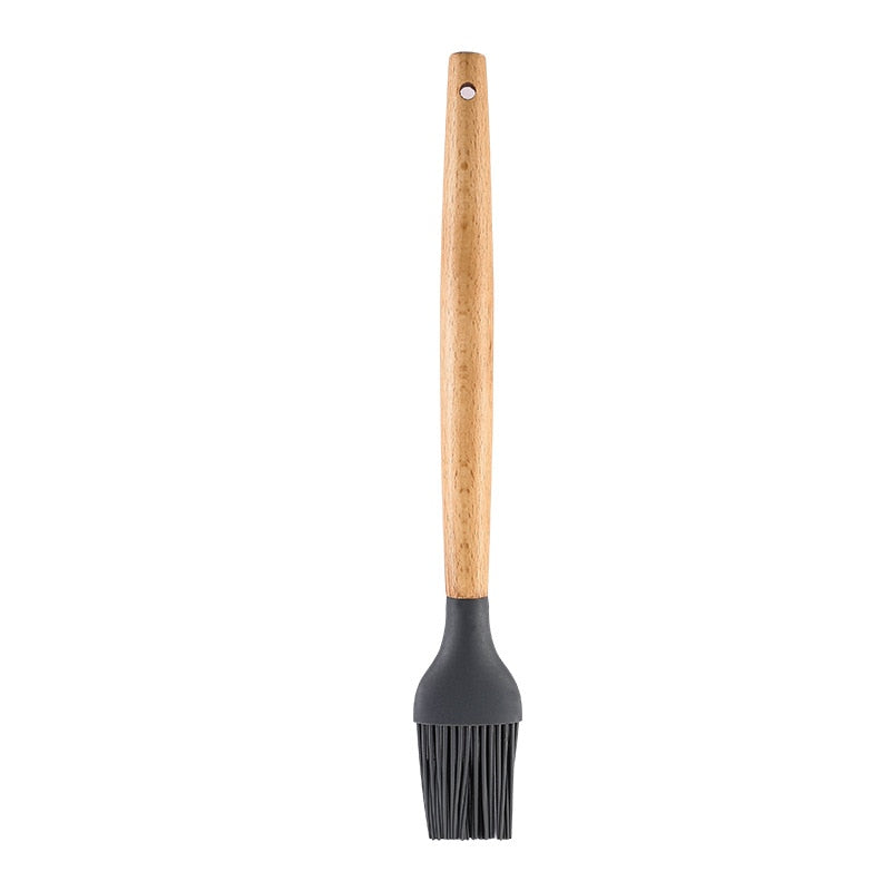 1PC Silicone Wood Soup Spoon Spatula Brush Scrapers