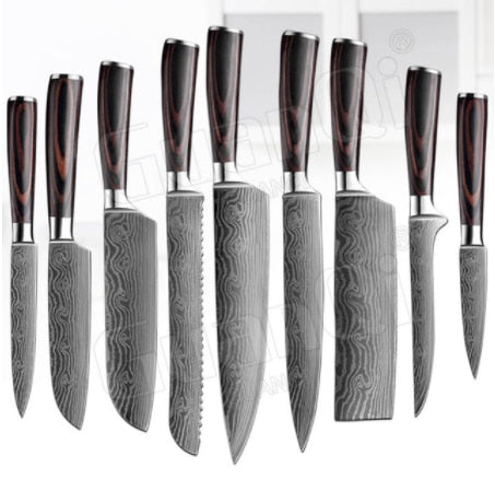 Chef knife 1-10 Pcs Set Santoku Damascu