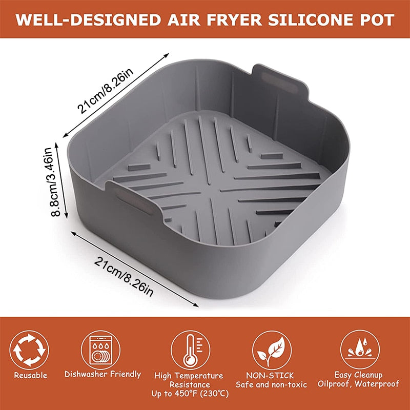 NEW Silicone Air Fryer Liner Basket Square Reusable Air Fryer Pot Tray