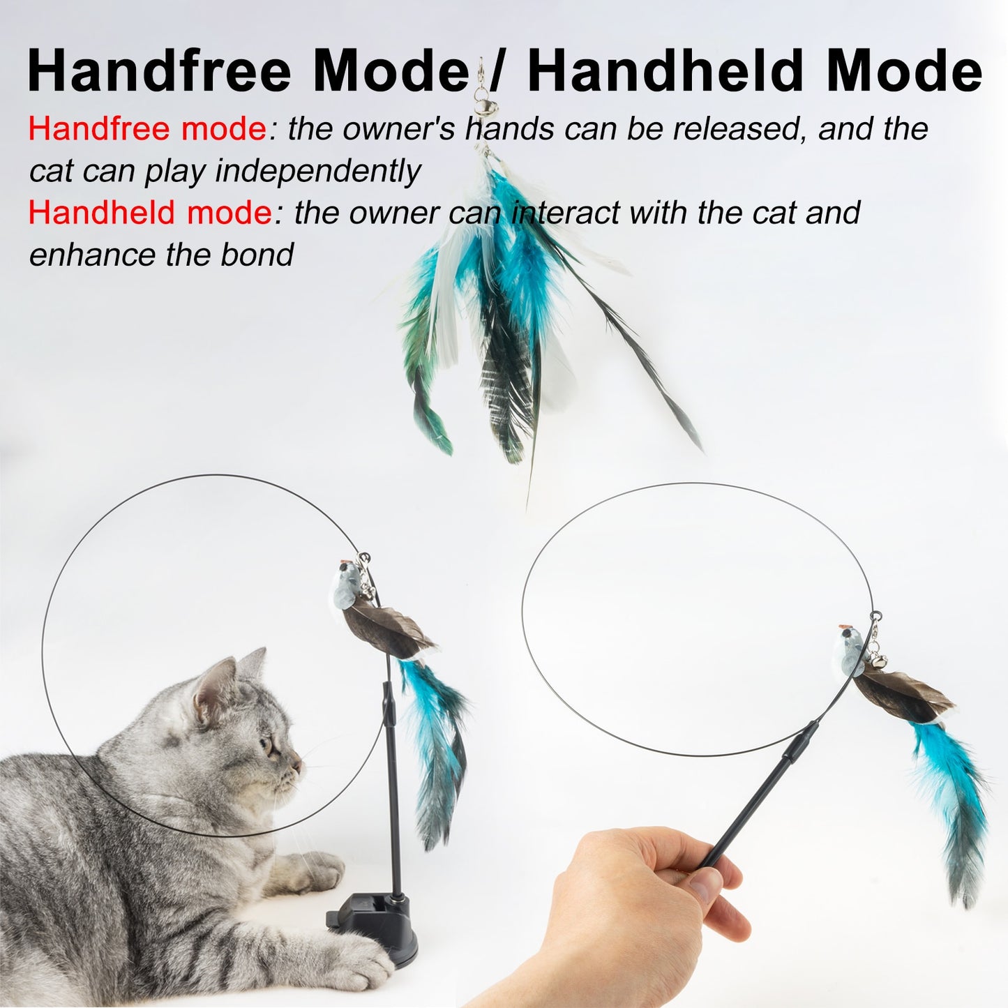 Handfree Bird/Feather Cat Wand with Bell